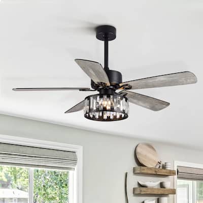 52" Black Ceiling Fan with Lights Remote Control, Farmhouse Chandelier - 52 Inch