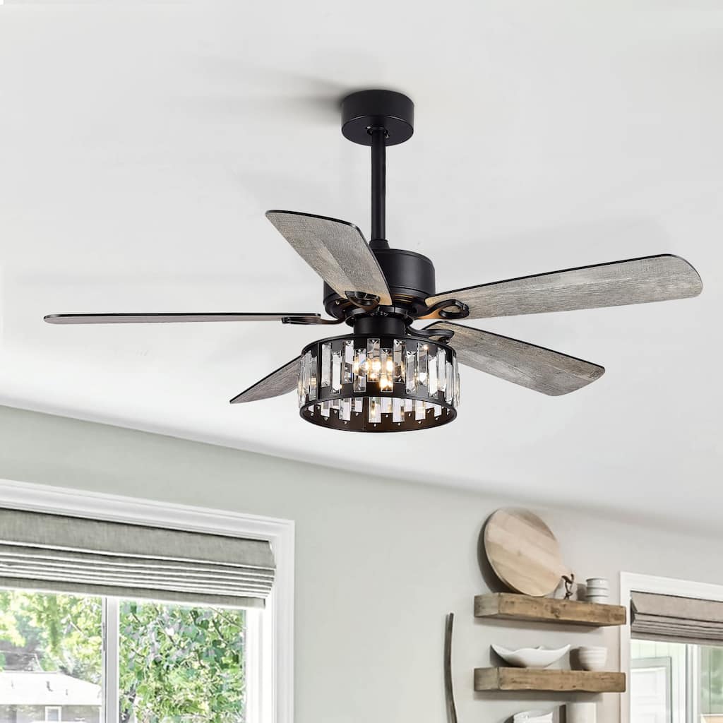 52" Black Ceiling Fan with Lights Remote Control, Farmhouse Chandelier - 52 Inch