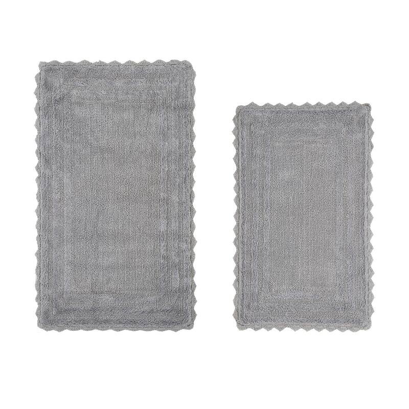 Better Trends Bath Rugs Set 100% Cotton Soft & Water Absorbent Tufted Bathroom Rug for Shower, Sink Bath Mats Lilly Crochet - 2 Piece Set (21" x 34" | 24" x 40") - Gray