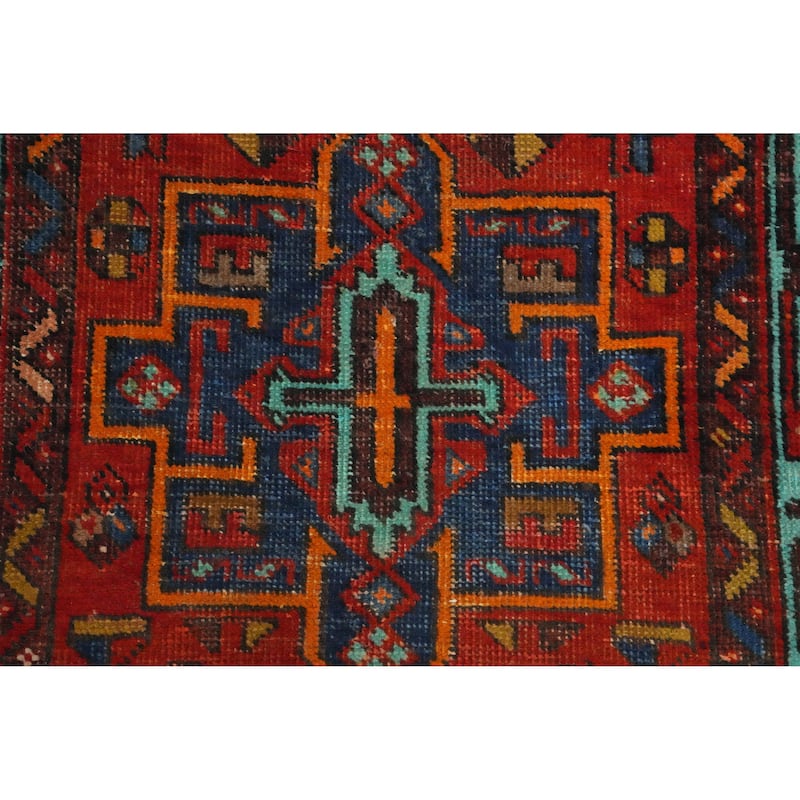 Hand Knotted Oriental 100% Wool Carpet Traditional Geometric Oranges & Rust Heriz Runner Rug - 10' 6'' X 2' 7''