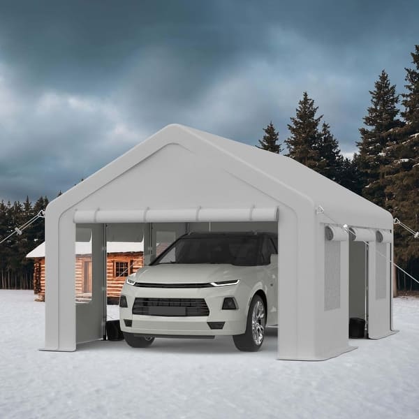 slide 2 of 44, Heavy Duty Carport with Roll-Up Sidewall and Ventilated Windows with Removable Sidewalls White - 10x20FT