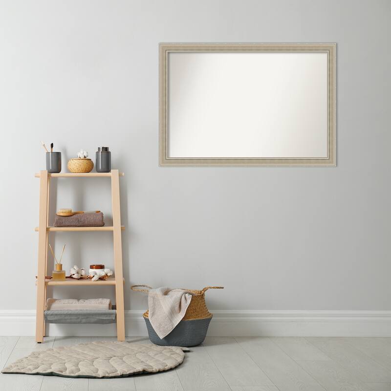 Mezzo Silver Non-Beveled Wood Framed Bathroom Vanity Wall Mirror - Mezzo Silver