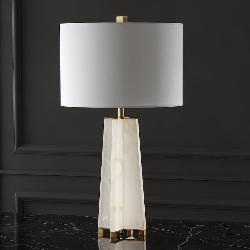SAFAVIEH Couture Lighting 26.75-inch Kraus Alabaster Table Lamp - 15 IN W x 15 IN D x 26.75 IN H
