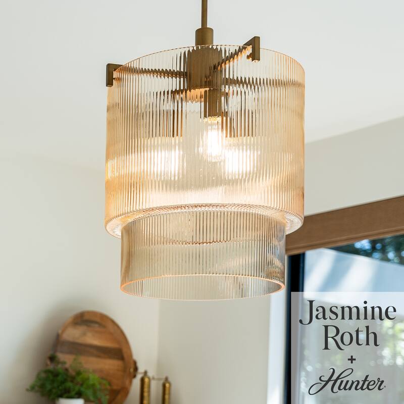 Hunter + Jasmine Roth Ontario Ribbed Glass Pendant Chandelier - Foyer, Dining Room, Kitchen Table or Island - Transitional, Glam