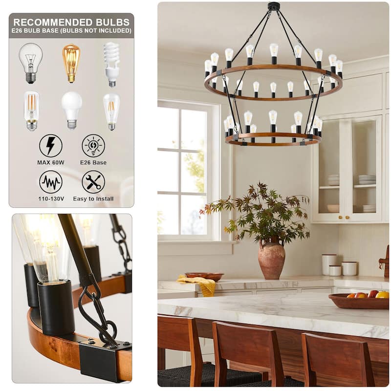 Large Wagon Wheel Chandelier Farmhouse Rustic Wood Chandeliers