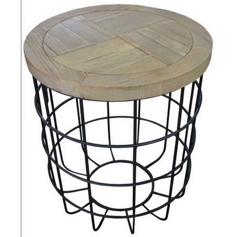 HomeRoots 24" Natural and Black Solid Wood and Iron Round Frame End Table - 20 in. x 24 in. x 20 in.