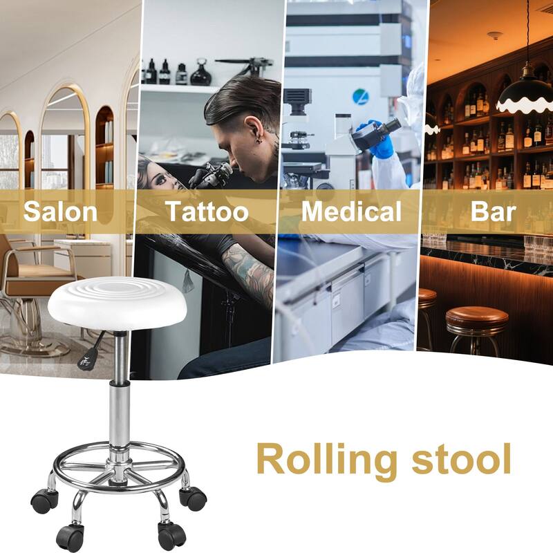Javlergo PU Leather Salon Stool with Footrest 360° Swivel Adjustable Height Rolling Stool for Salon Medical & Home Use