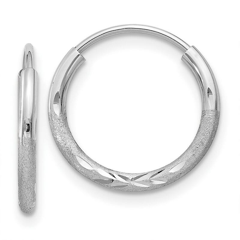 Curata 10k White Gold Sparkle Cut Endless Hoop Earrings - 12x12mm