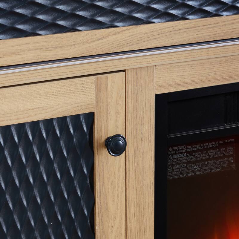 Modern Fireplace TV Stand with Sliding Door, Open and Closed Storage Space, for Living Rooms and Bedrooms, Light Oak