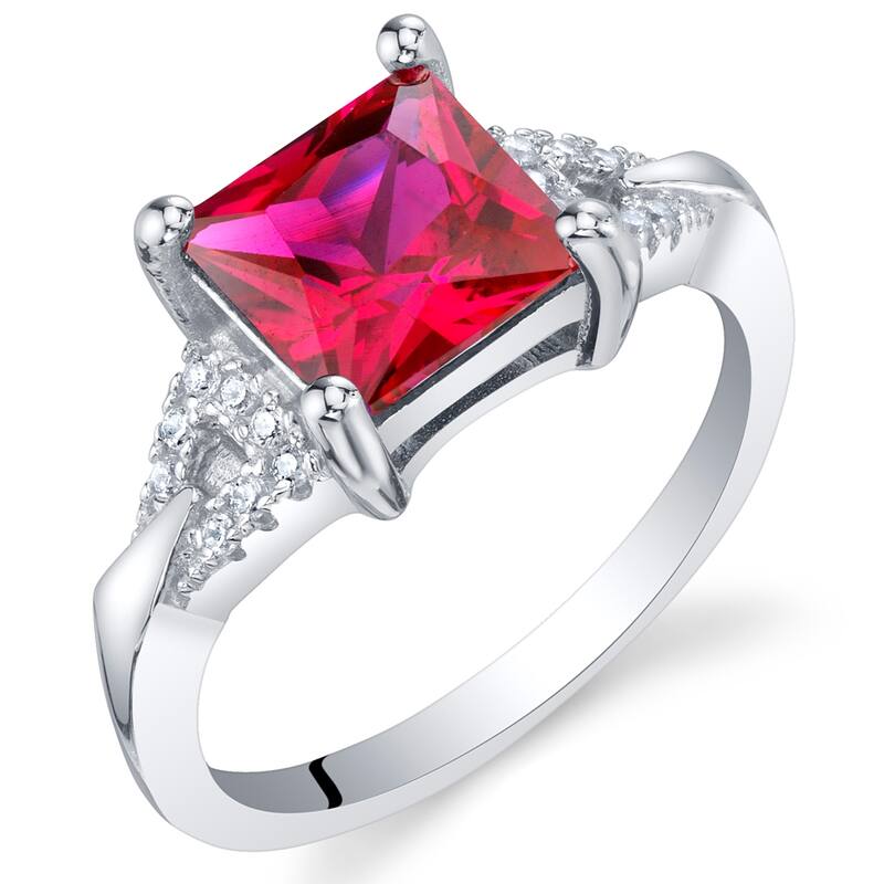 Sterling Silver 2 ct Created Ruby Birthstone Ring