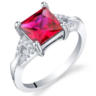 Sterling Silver 2 ct Created Ruby Birthstone Ring