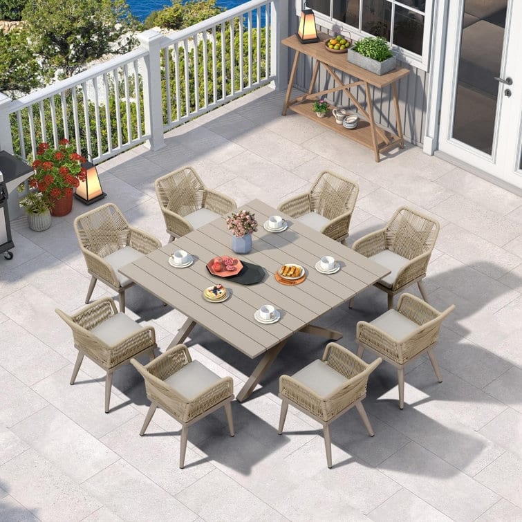 PURPLE LEAF PE Rattan Outdoor Dining Set with All Aluminum Frame - 8person(square)