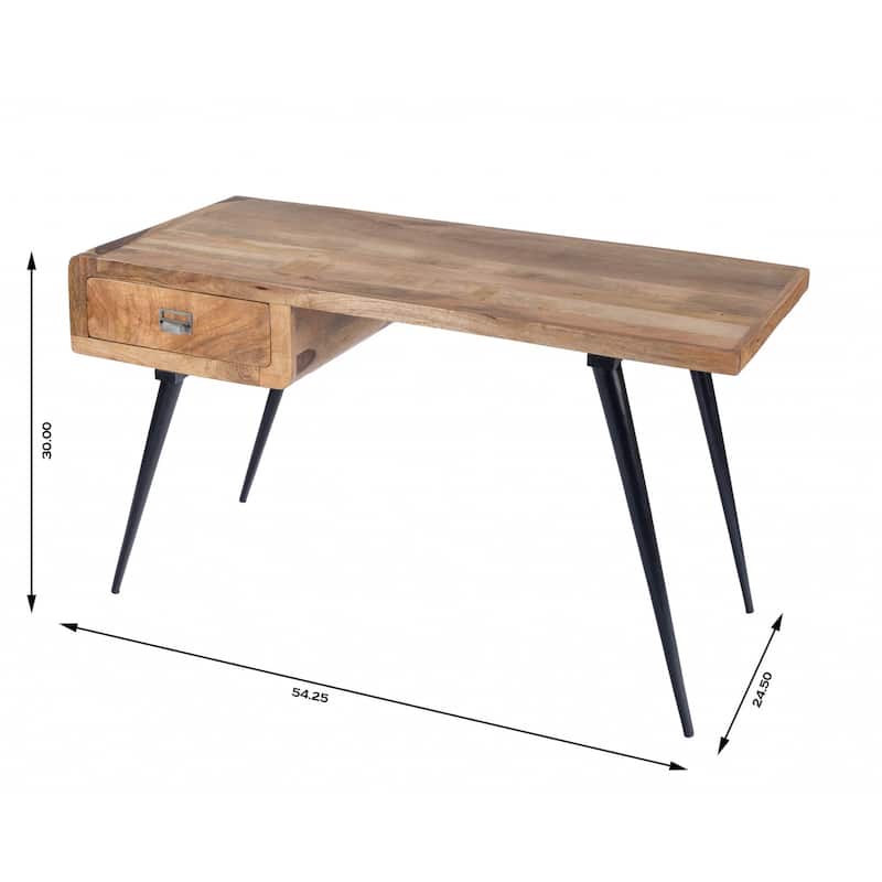 54" Brown And Black Mango Wood Writing Desk
