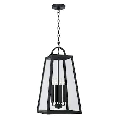 Leighton 12" 4-light Outdoor Hanging Lantern Pendant w/ Clear Glass