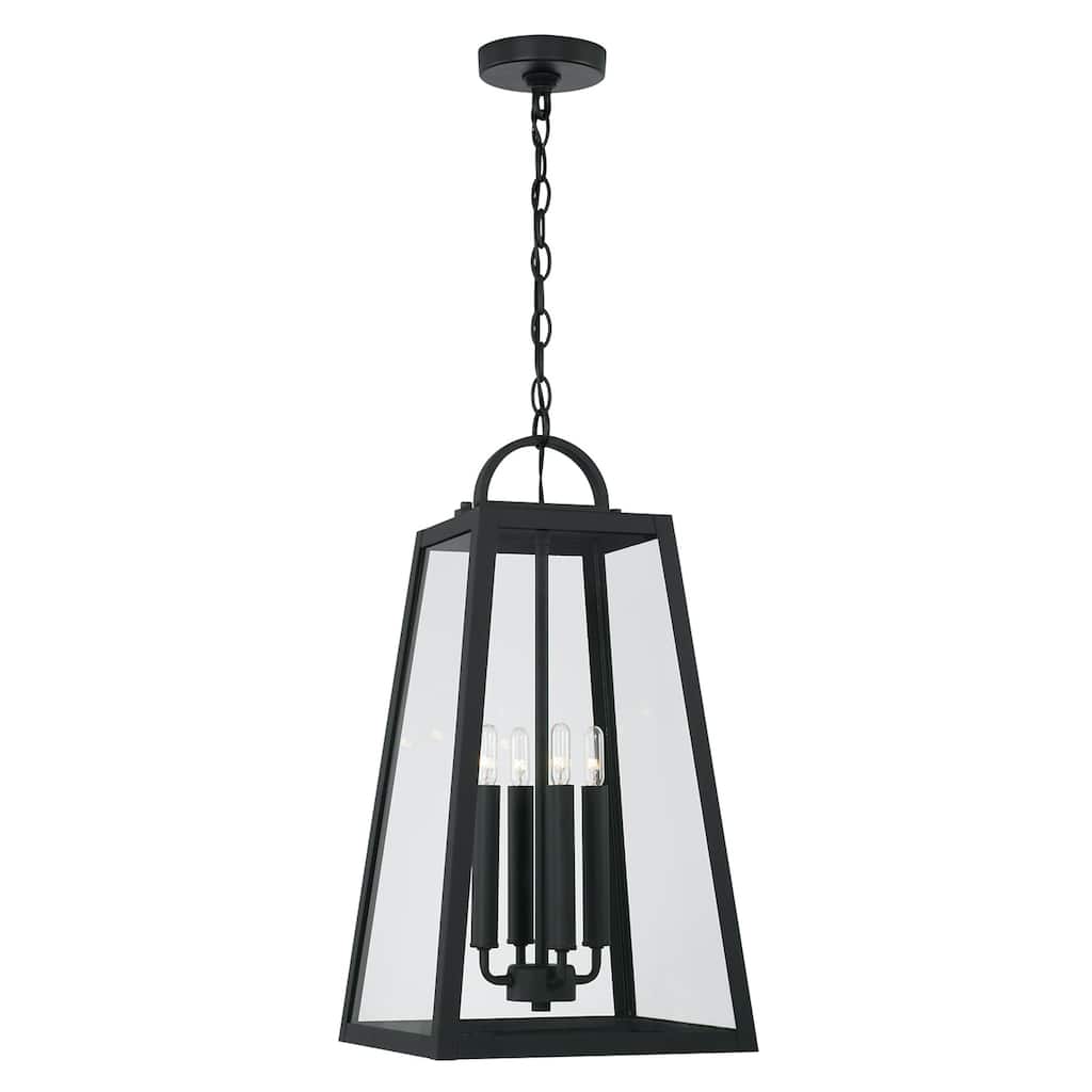 Leighton 12" 4-light Outdoor Hanging Lantern Pendant w/ Clear Glass