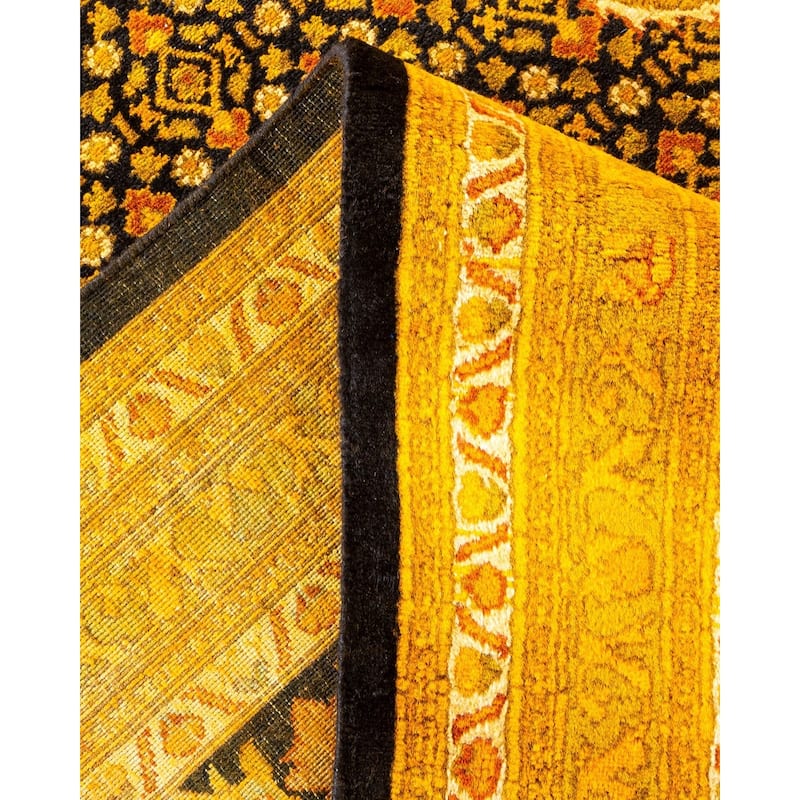 Overton Handknotted Wool Vintage Inspired Contemporary Overdyed Black Area Rug - 18' 7" x 11' 10"