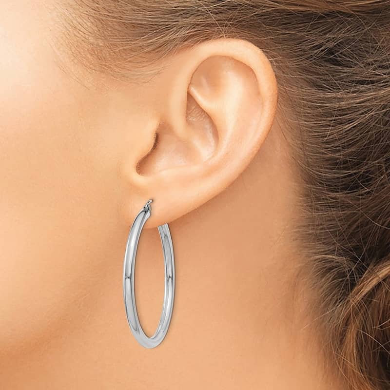 Curata 10k White Gold 3mm Polished Solid Classic Tube Hoop Earrings -14mm - 65mm - 40mm