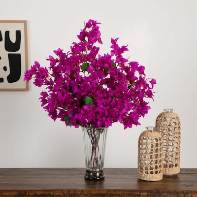 Bougainvillea Floral Artificial Arrangement with Glass Vase - 30" - Pink