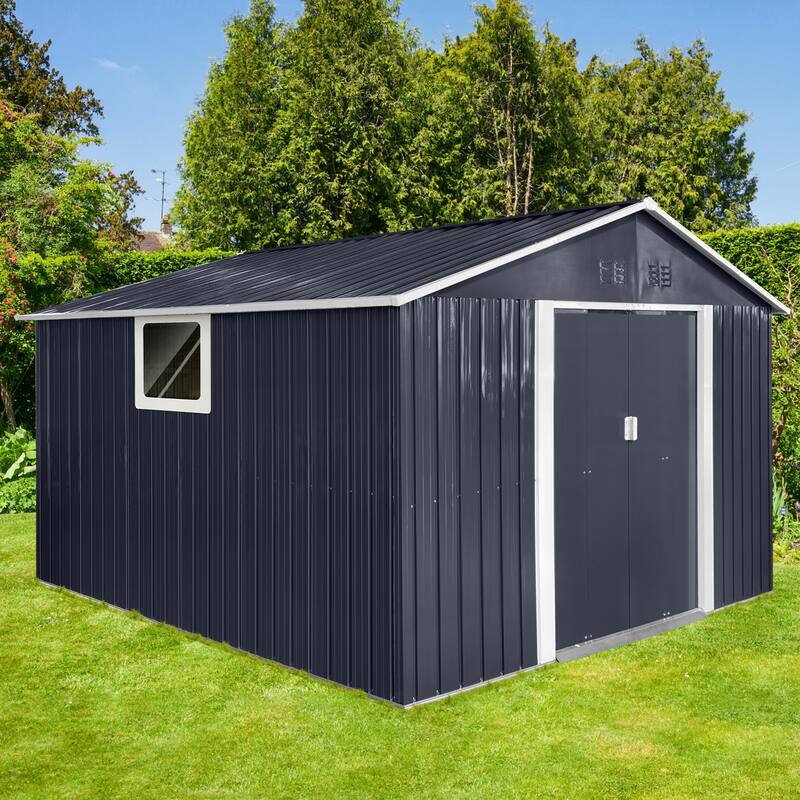 GDFStudio - Nolan 11.2x10.6 FT Metal Garden Shed with Sliding Door and Ventilated Window Design