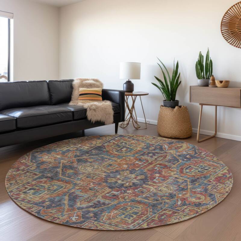 Premium Washable Super Soft Traditional Boho Mayfield Rug - Red - 8' x 8' - Round