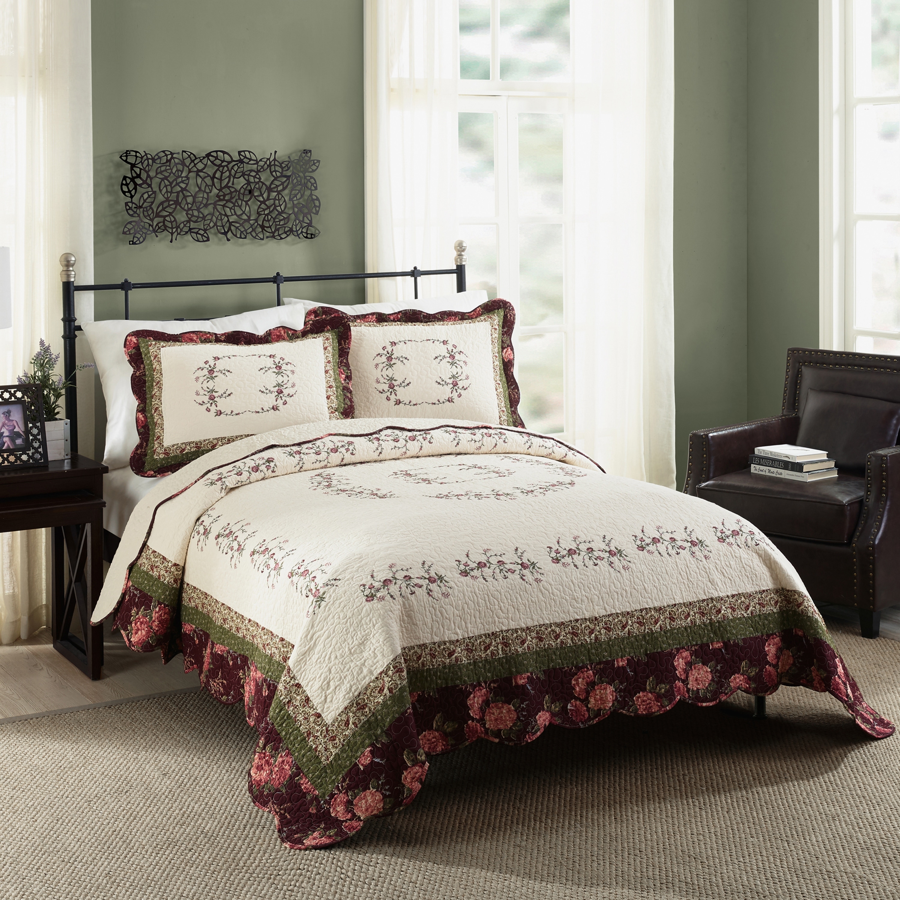  Home Collection 3pc Full/Queen Over Size Elegant Embossed  Bedspread Set Light Weight Solid Burgundy New : Home & Kitchen