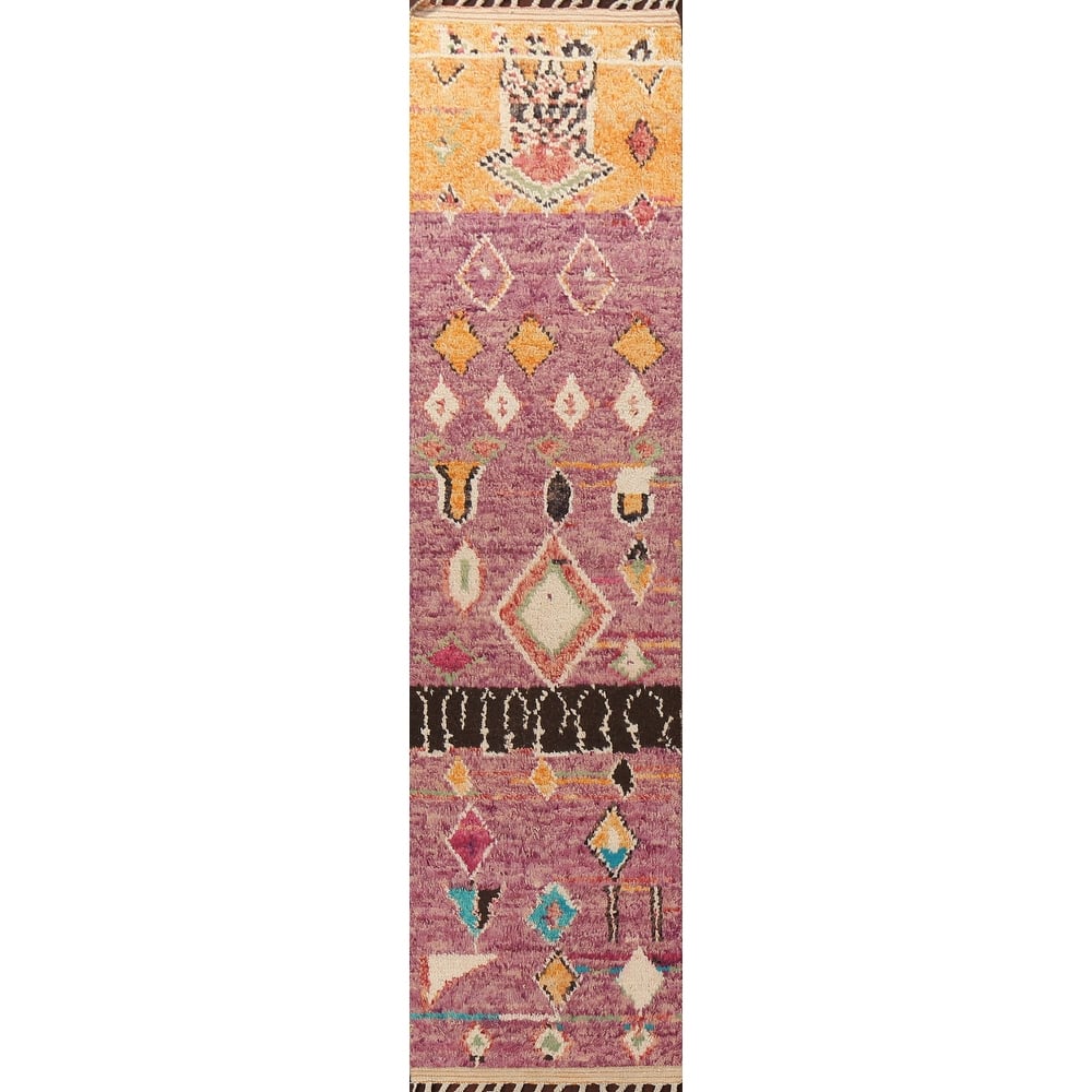 Tribal Geometric Moroccan Oriental Wool Runner Rug Hand-knotted Carpet - 2'6" x 12'7"