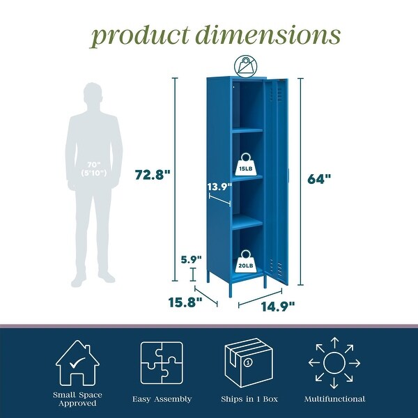The Novogratz Cache 1-Door Tall Metal Locker Storage Cabinet The Novogratz Cache 1-Door Tall Metal Locker Storage Cabinet