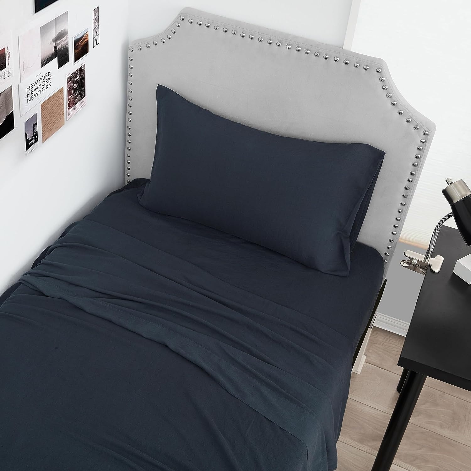 Dark Sky Reserve Bamboo Linen Sheets Nightfall Navy Made in Portugal-image
