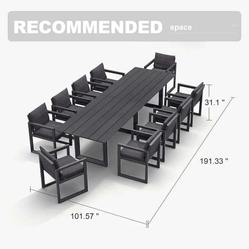 PURPLE LEAF Caesar Outdoor Dining Set Aluminum Luxury Patio Furniture with Olifen Removable Thick Cushion and Pillow-Grey - N/A