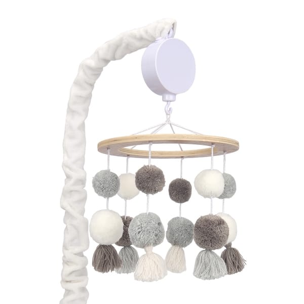 slide 2 of 6, Lambs & Ivy Signature Pom Pom Musical Baby Crib Mobile - White/Gray