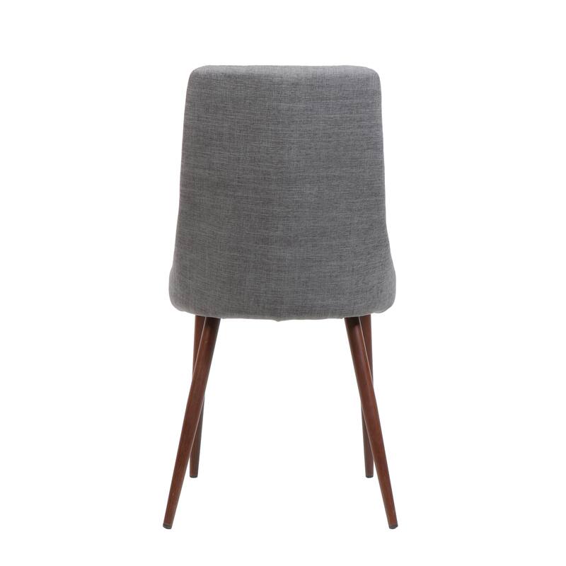 Handcrafted Fabric Dining Chairs Set of 2, Light Gray Upholstery, Walnut Finish Metal Legs, Mid Century Style for Dining Room