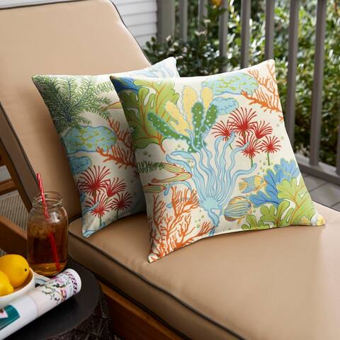 Selena Blue Green Seascape Indoor/ Outdoor Knife-Edge Square Pillows (Set of 2)