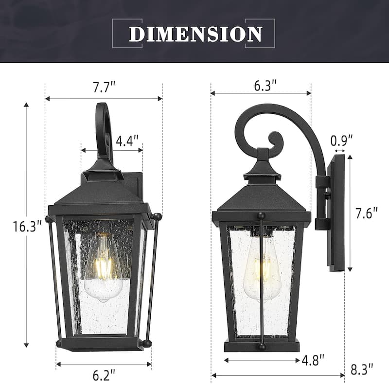 16 Inch Black Outdoor Light Fixture with Seeded Glass