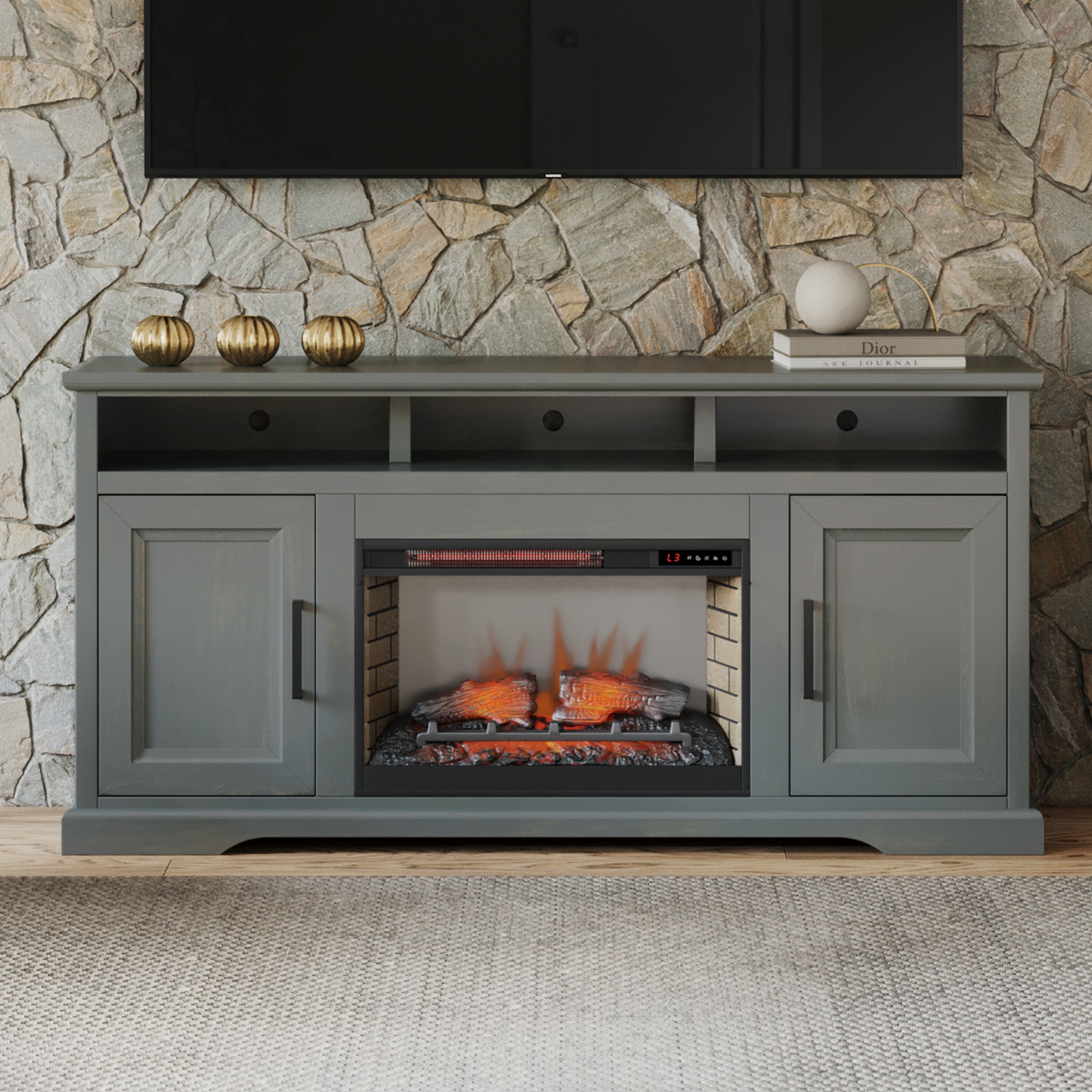 Grey fireplace tv stand 65 inch sale