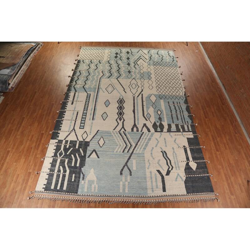 Moroccan Large Abstract Area Rug Handmade Beige Wool Carpet - 11'7"x 18'5"