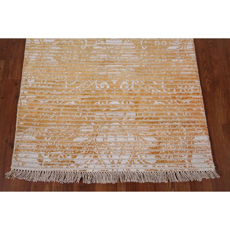 Gold Abstract Oriental Modern Accent Rug Handmade Wool Carpet - 2'7" x 6'3"