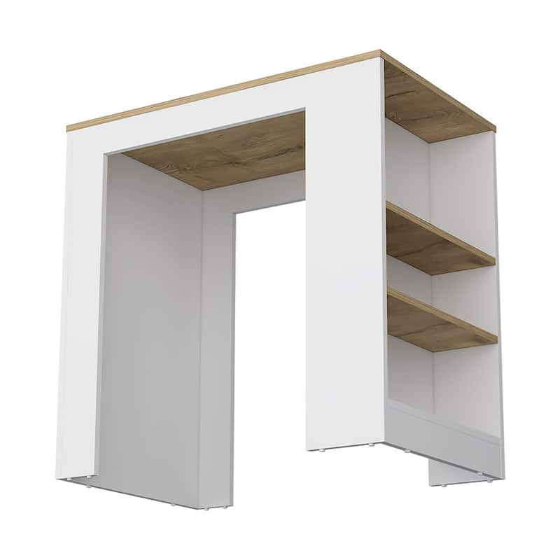 Kitchen Island Doyle, Three Side Shelves, White and Light Oak Finish,High quality and durable