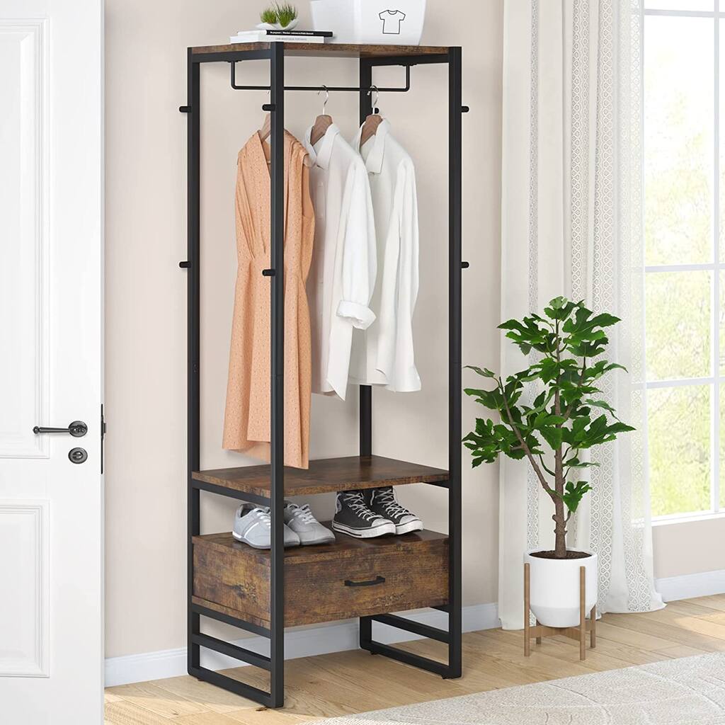 Coat Rack, 70.9" Hall Tree with Drawer Freestanding Closet Organizer