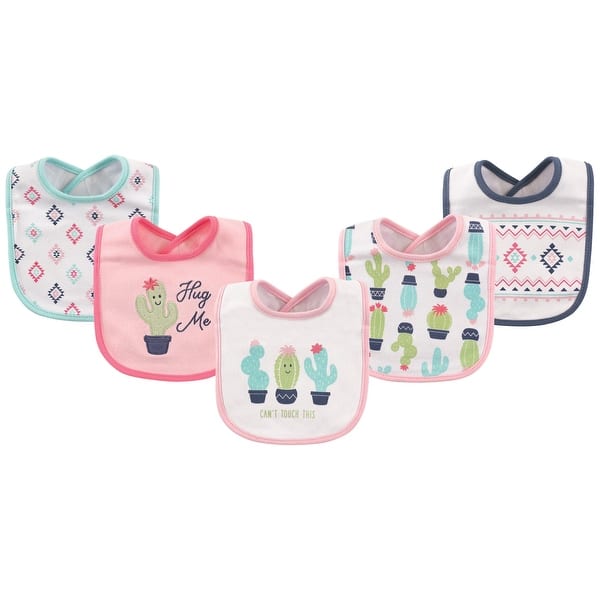 slide 1 of 1, Hudson Baby Infant Girl Cotton Bibs 5pk, Pink Cactus, One Size - Pink Cactus - One Size One Size - Pink Cactus