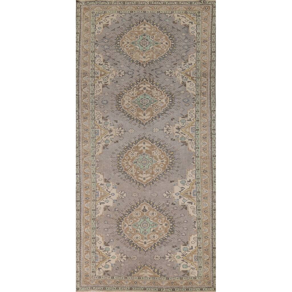 Gray Geometric Tabriz Persian Rug Handmade Wool Carpet - 5'1"x 12'6"