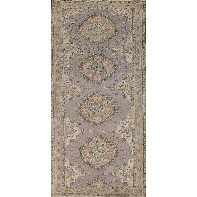 Gray Geometric Tabriz Persian Rug Handmade Wool Carpet - 5'1"x 12'6"