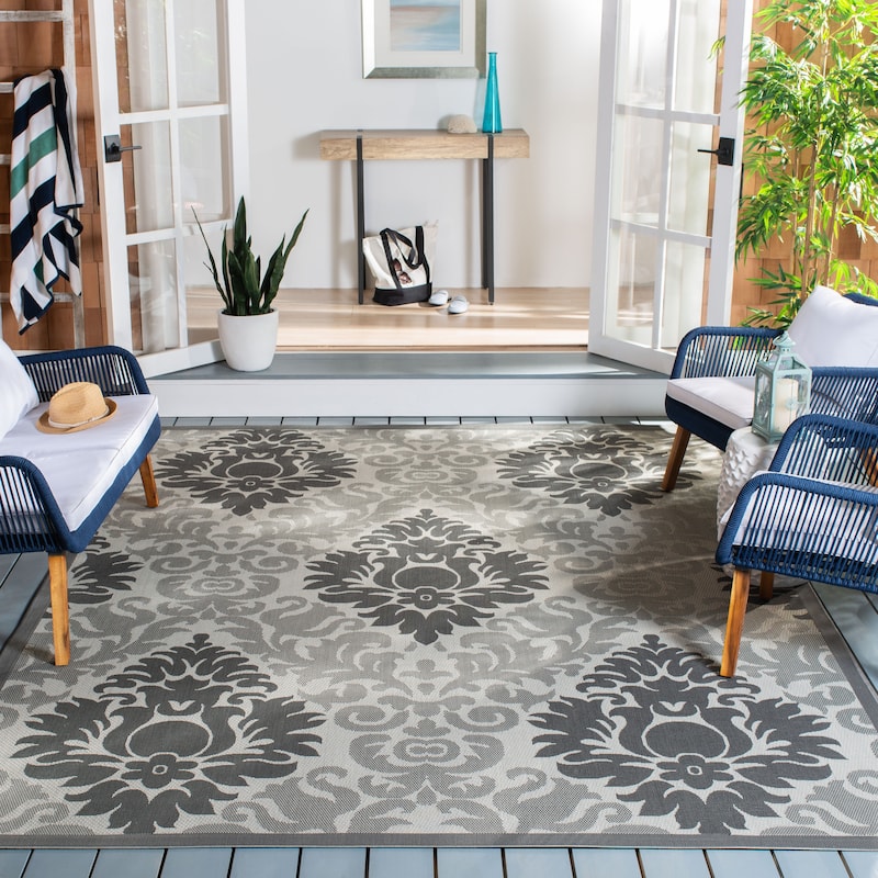 SAFAVIEH Courtyard Vicki Indoor/ Outdoor Waterproof Patio Backyard Rug - 6'7" x 9'6" - Light Grey/Anthracite