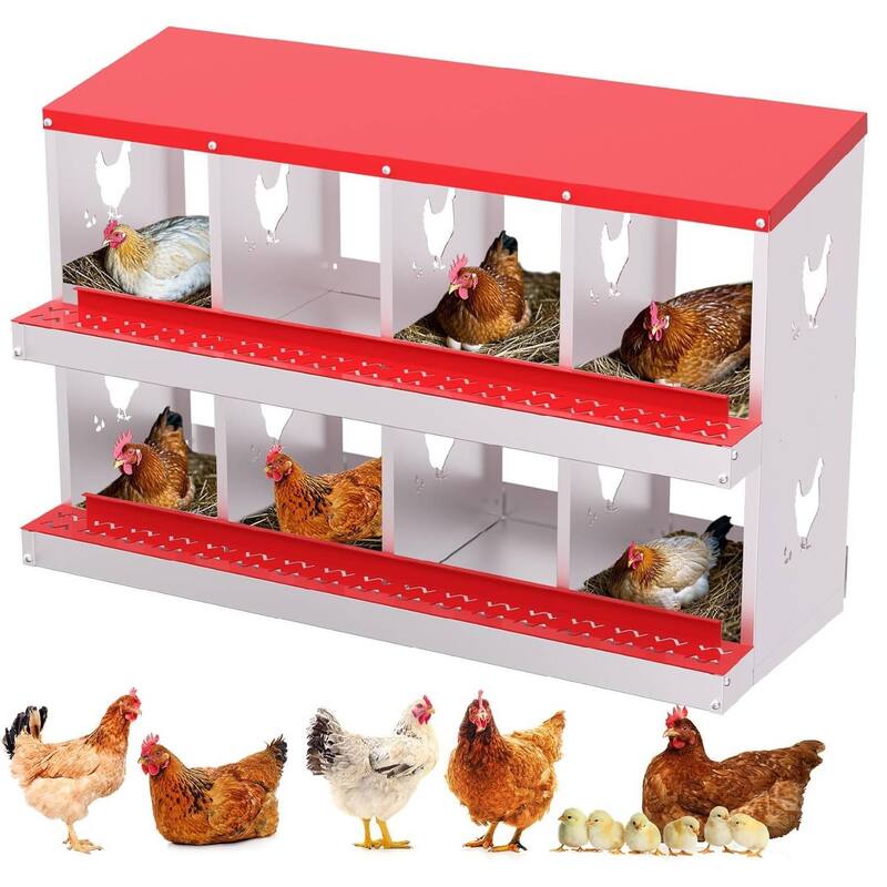 Chicken Nesting Boxes with Roll Out Egg Collection - Red 8 Compartments