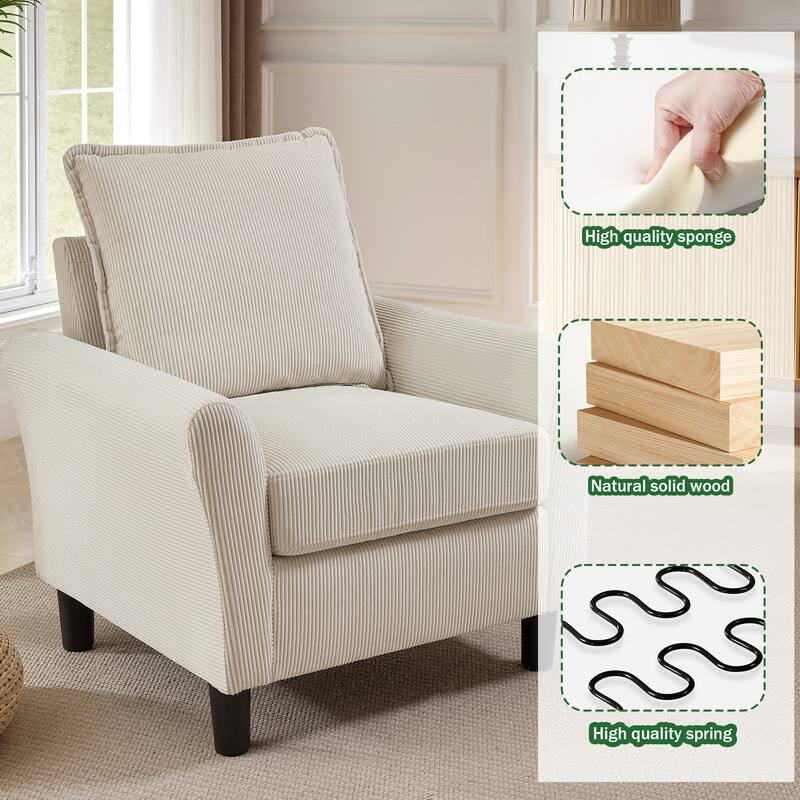 3 Pieces Corduroy Living Room Set with Sectional Sofa, Ottoman and Chair