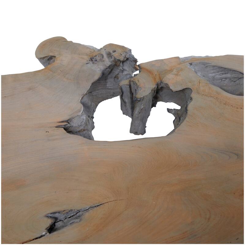 Teak Wood Handmade Live Edge Wood Slab Coffee Table with Black T Stand Base - Gray - Roche River Decor - 32"Wx50"Lx15"H