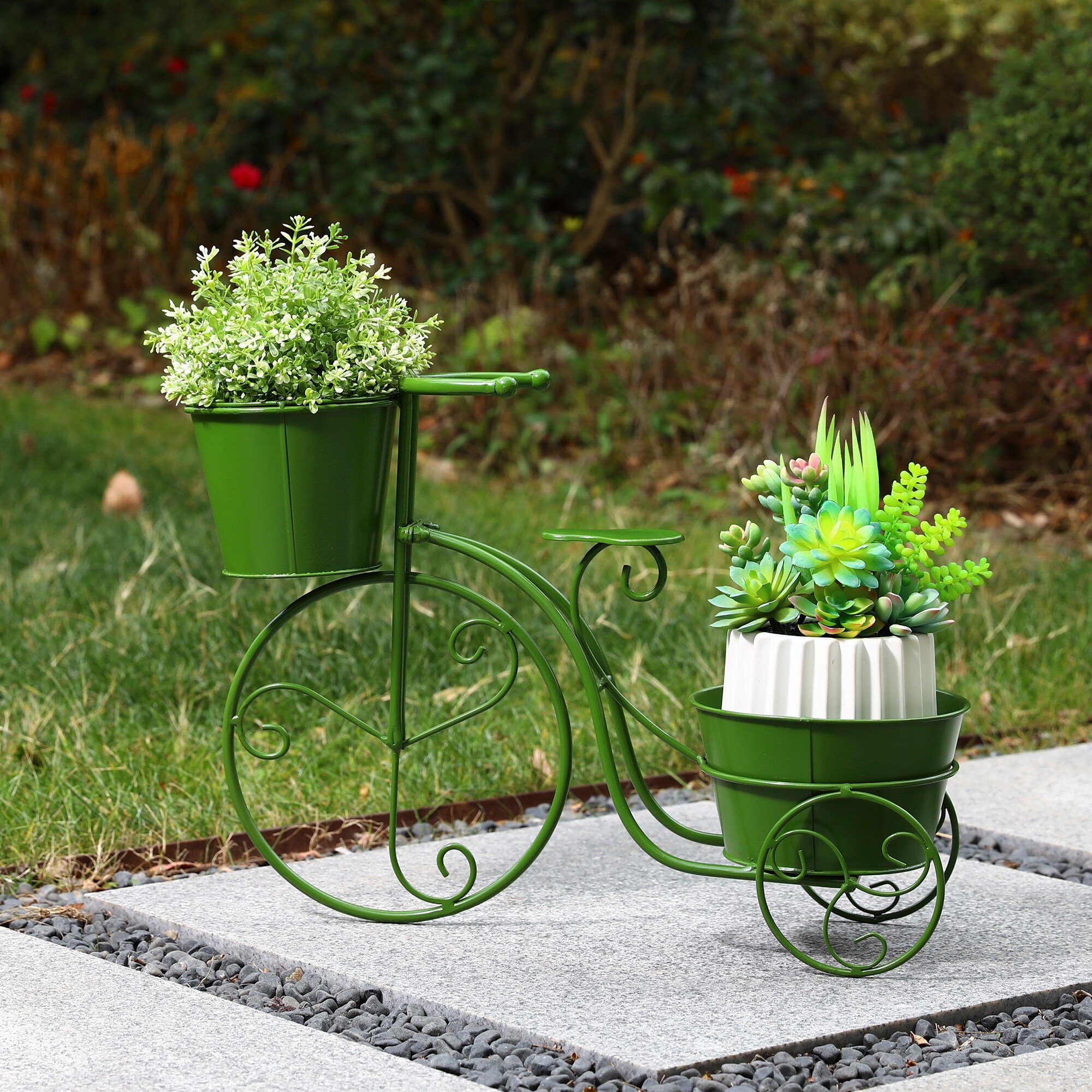 Bike Cycle Planter Garden Distressed Country Cottage White Metal Flower Herb Pot 