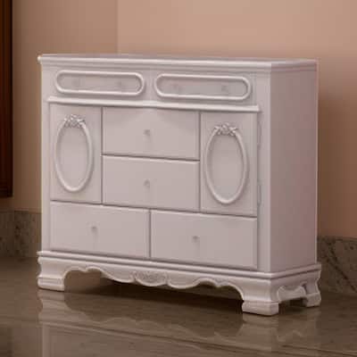 Auri 52 Inch Wide Dresser, 6 Drawer, Molded Trim Floral Motifs, White Wood