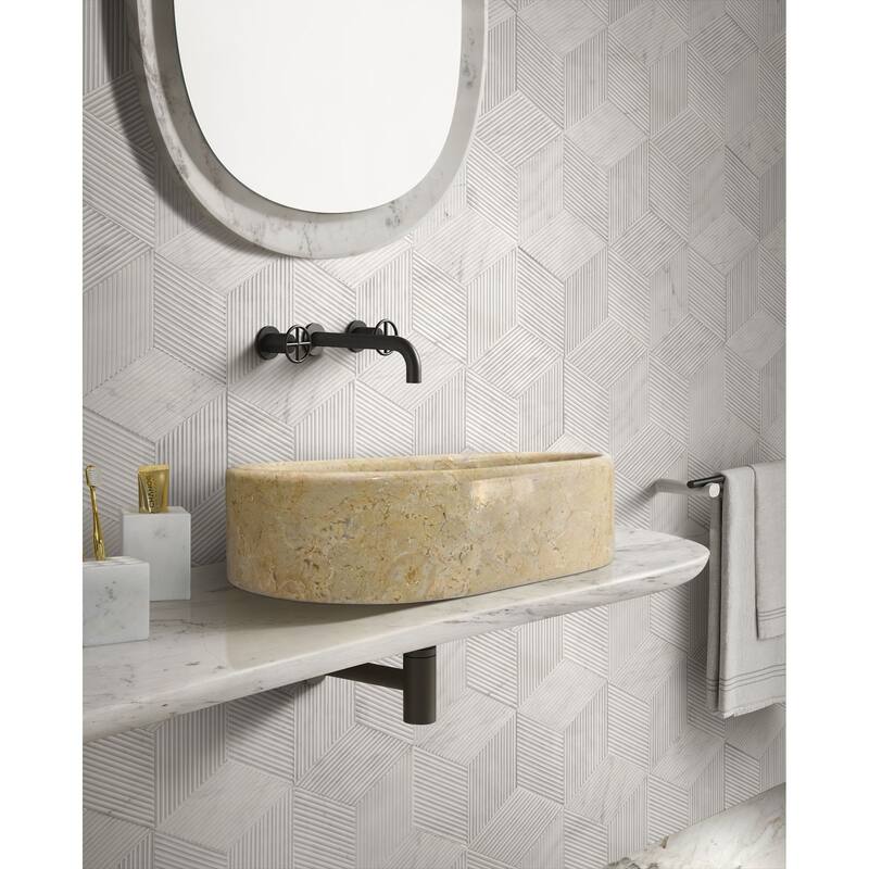 Roomfitters Marble Bathroom Vessel Sink, Natural Stone Countertop Wash Basin, Polished Oval Vanity Sink