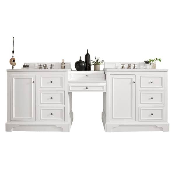 slide 2 of 13, James Martin Vanities De Soto 94" Double Vanity Set with Makeup Table, Bright White