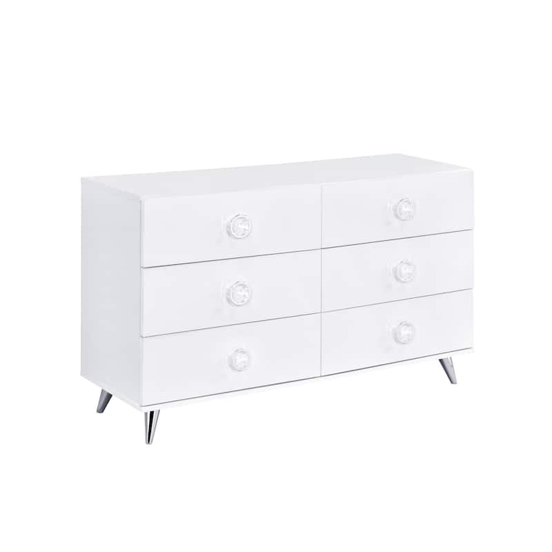White 6 Drawer Dresser Modern Bedroom Storage Organizer 47 Inch